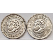 AUSTRALIA 1952 and 1962 . ONE 1 SHILLINGS . KEY DATES